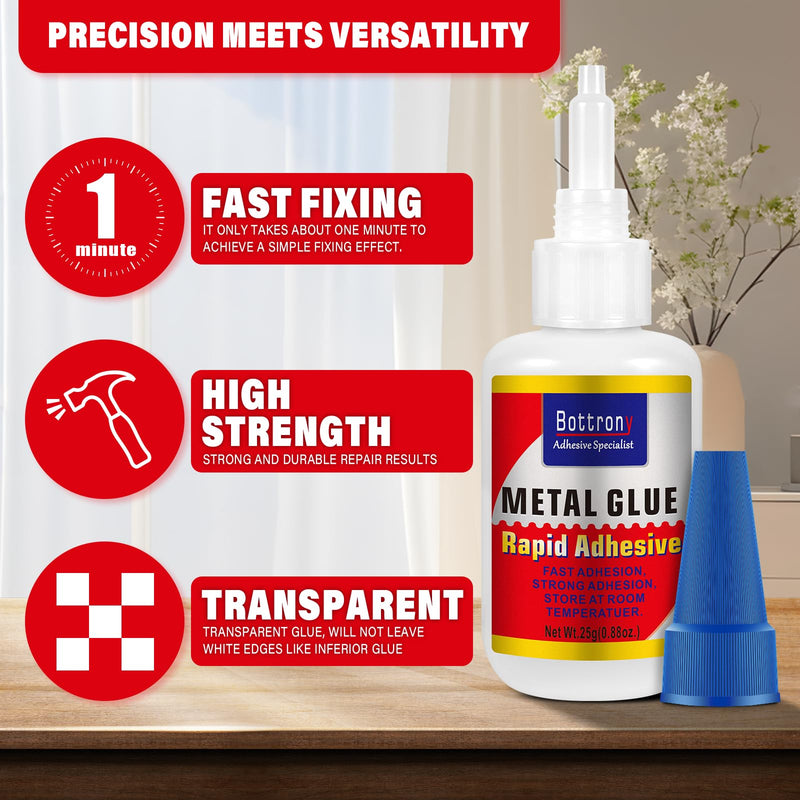 Metal Glue, Metal Repair Glue for Small Piece Metal, Waterproof Instant Drying Glue, Strongest Metal Glue Ideal for Metal to Metal, DIY, Metal Crafts, Ceramic, Jewelry (1 Bottle of 25g)