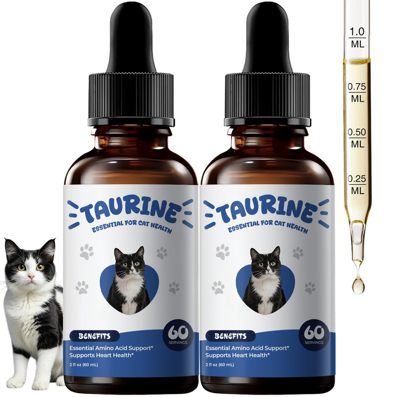Taurine Supplement for Cats Liquid Drops, Essential Taurine Support for Heart Health, Vision & Immune Function, Daily Feline Nutrition Supplementt, 60 mL × 2 Bottles
