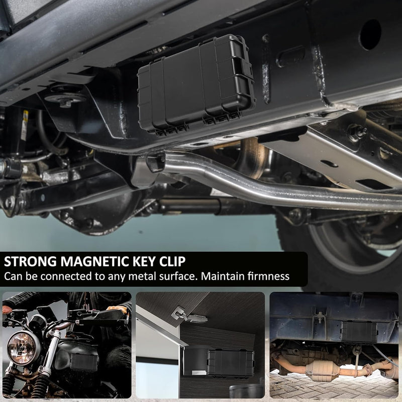 Magnetic Key Box for Under Car, 7.3''x4.2'' Car Key Fob Holder Outdoor Magnetic Box Waterproof Large Magnetic Key Holder Under Vehicles Hide a Key 4 Strong Magnets for Hiding Keys, Black