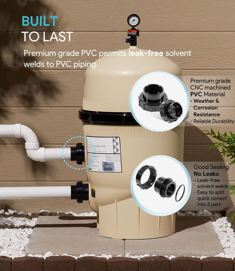 2 Pack 270100 Black Pool Valve Adaptor Replacement Kit for Quad D.E. Filter, FNS Plus Filter, Clean & Clear Plus Filter, Pool/Spa Cartridge Filter