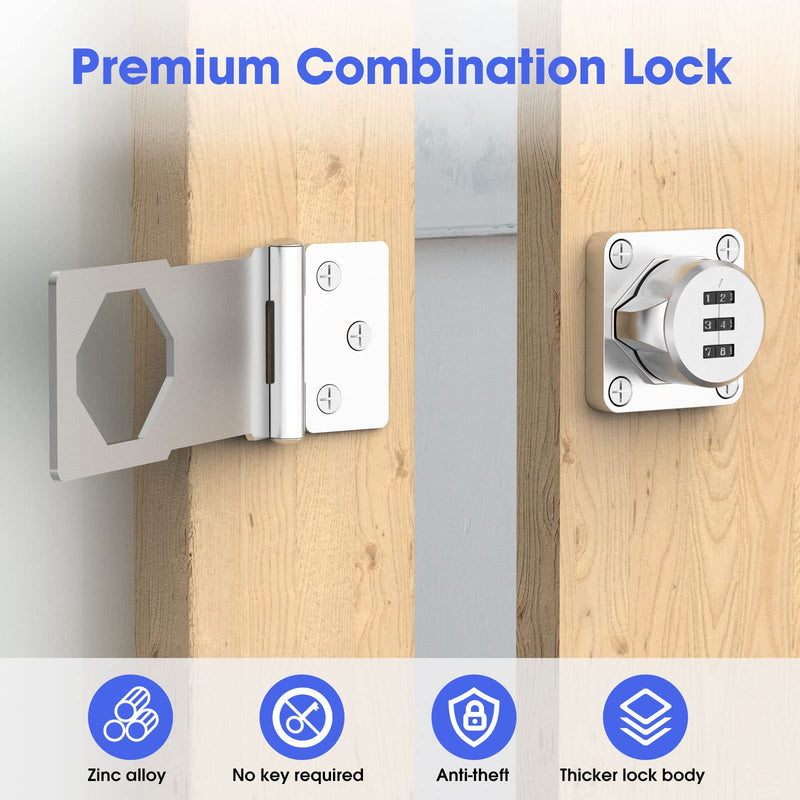 Mechanical Password Rotary Hasp Locks, Cabinet Locks with Combination, Door Security Latch for Small Barn Doors, Cabinets, Gate, Bathroom, Outdoor, Closet, Fence (2 Packs Silver) 2 Packs Silver