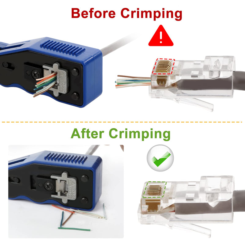 RJ45 Crimp Tool Kit Pass Thru Ethernet Crimper for Cat5e Cat6 Cat6a 8P8C Modular Connectors, All-in-One Cat6 Crimping Tool and Tester(9V Battery Not Included) KIT-08