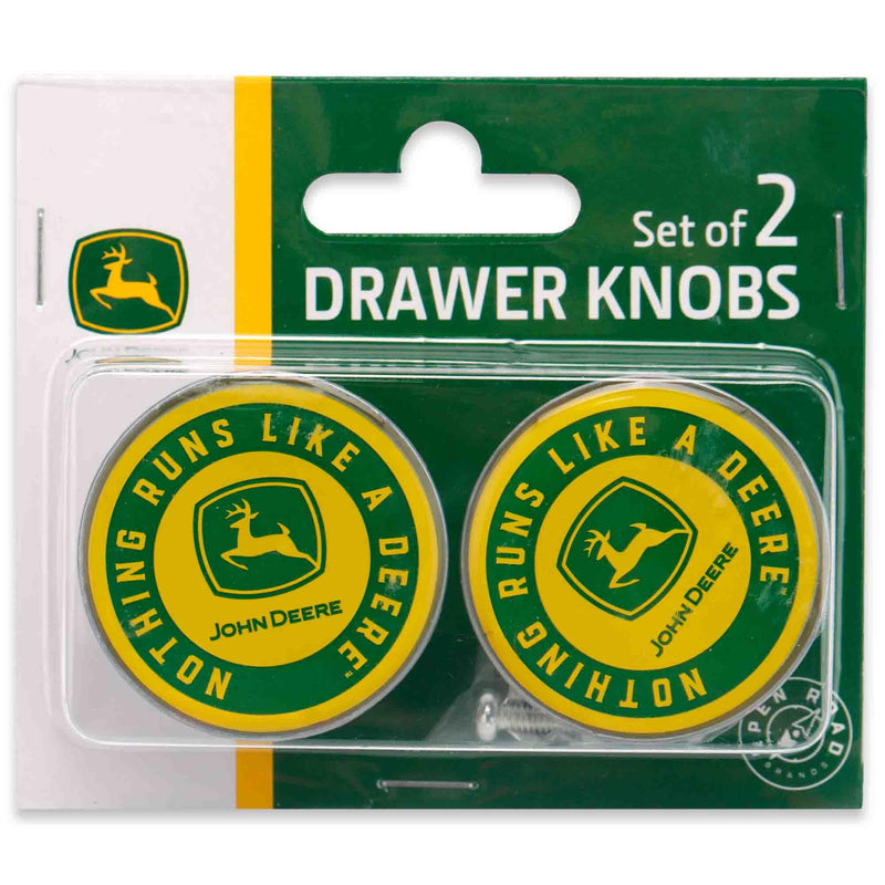 Open Road Brands John Deere Runs Like a Deere Acrylic Knobs - Functional John Deere Knobs for Dresser or Cabinet - Pack of 2 Yellow