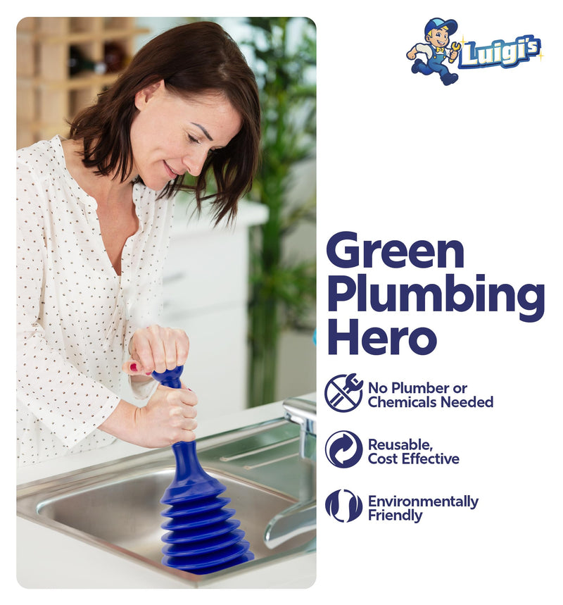 Luigi's Sink & Toilet Plunger Bundle - Heavy Duty Plungers for Bathroom & Kitchen - Toilet Plunger with Holder - Powerful & Flexible Bellows Plunger Toilets Sinks Baths & Showers Small Sink Plunger + Toilet Plunger