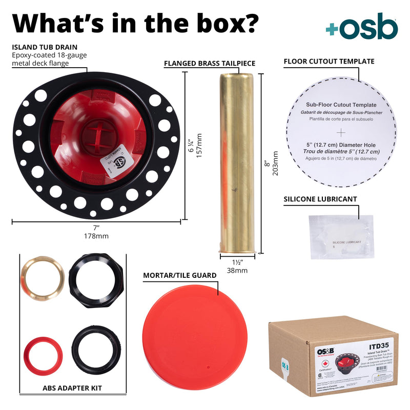 OS&B ITD35 Two-Piece ABS Island Tub Drain Rough-In Kit for 8/10-Inch Joists ITD35 - ABS