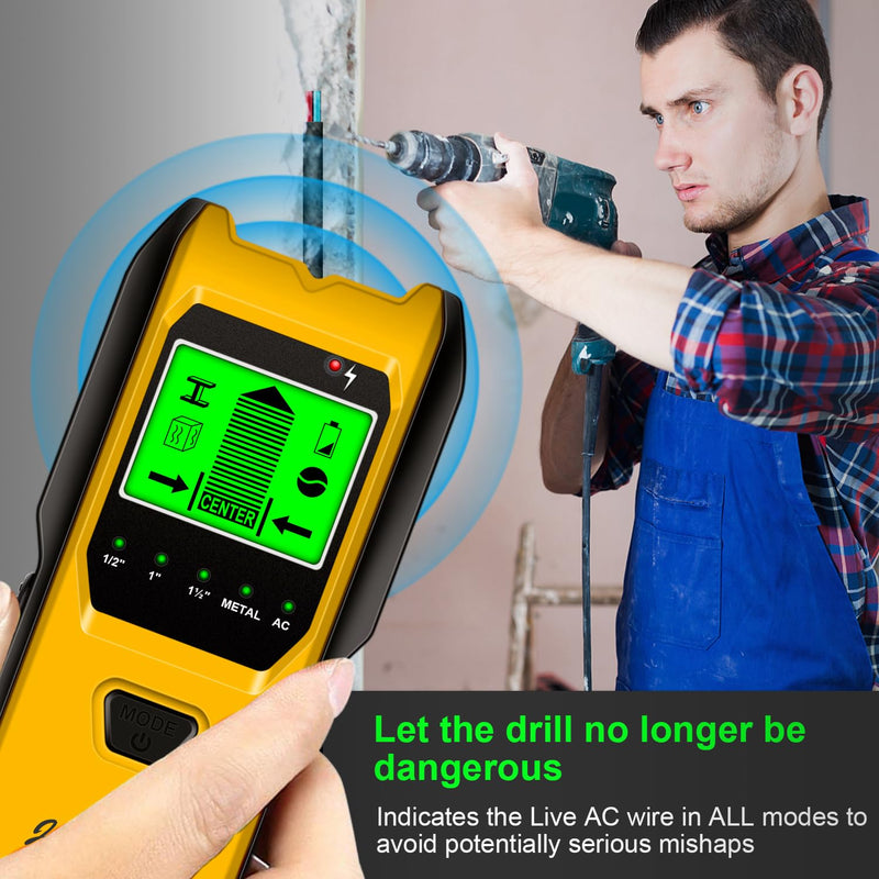 Stud Finder Wall Scanner, 5 in 1 Multifunction Stud Locator with Upgraded Smart Sensor, HD LCD Display and Audio Alarm for The Center & Edge of Metal, Studs, AC Wire, and Pipe Detection (Lemon) Lemon