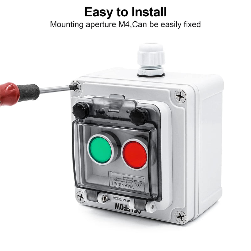 IP67 Button Switch Outdoor Waterproof Box 2 Green and Red Push Button Emergency Button with Protective Cover Anti-misoperation Switch(AC/DC 6A-110V/3A-240V/2.5A-380V) Red Green Self-locking - 2 Buttons