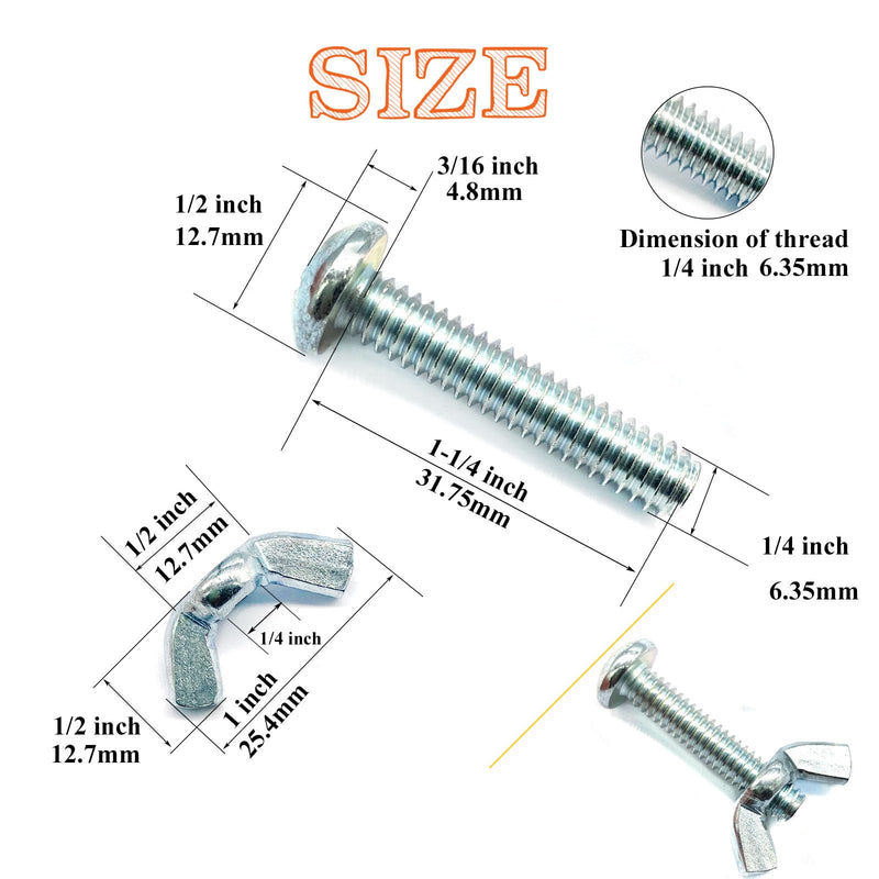 30Pack 1/4"-20 x1-1/4" Screw Bolts and Wing Nut Kit 15pcs Machine Screws with Round Head Phillips 15pcs Butterfly Hand Twist Tighten Nut Zinc Plated Hardware Fitting Fastenings Assortment Kit 30 Pack 1/4"-20 x1-1/4"