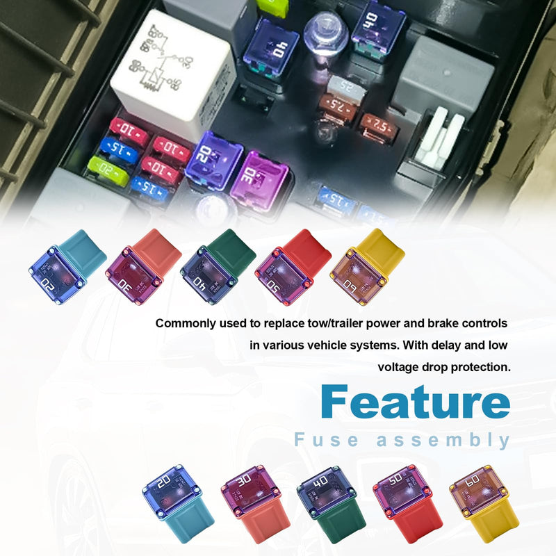 10PCS(20A 30A 40A 50A 60A) Car Fuse Combination, Tall/Standard and Low Profile Box Shaped Automotive Fuses,Compatible with Nissan Pickup, Ford, Chevrolet,and Other Vehicle Type Fuses. (Low)