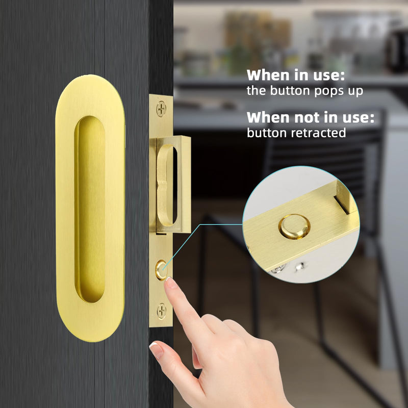 Sliding Pocket Door Hidden Handle, 304 Stainless Steel Pocket Door Hardware, Recessed Flush Finger Pulls, Heavy Duty Edge Pull with Pop Out Ring Pull (Gold, 4.72 inch) Gold