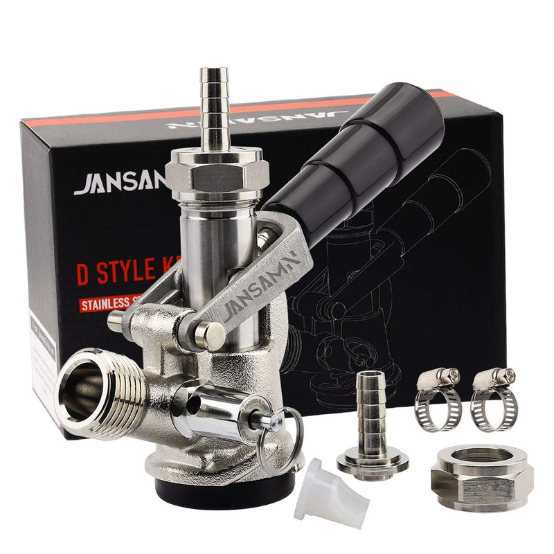 Keg Coupler, Sankey D Tap with 304 Stainless Steel Probe, Keg Coupler D System with Black Handle & Hose Clamp, D Style,Sankey D Tap for 5/16" ID Hose
