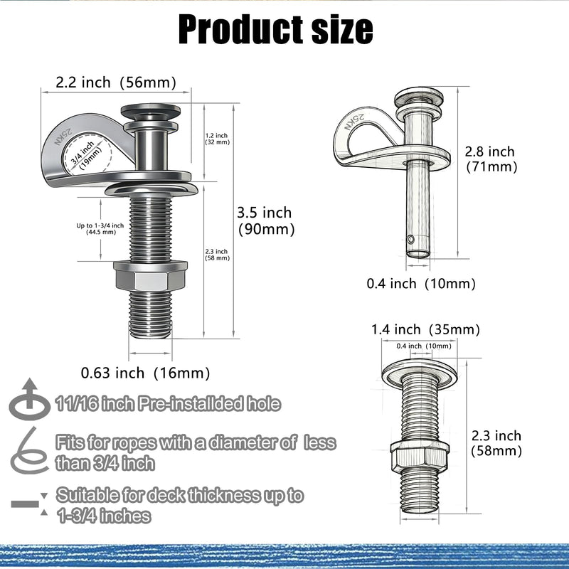 Stainless Stell Quick Release Boat Fender Cleats, Heavy Duty Bumper Hanger | Fit for Pontoons & Yachts，25KN Load Capacity Anti-Rust Docking Hardware