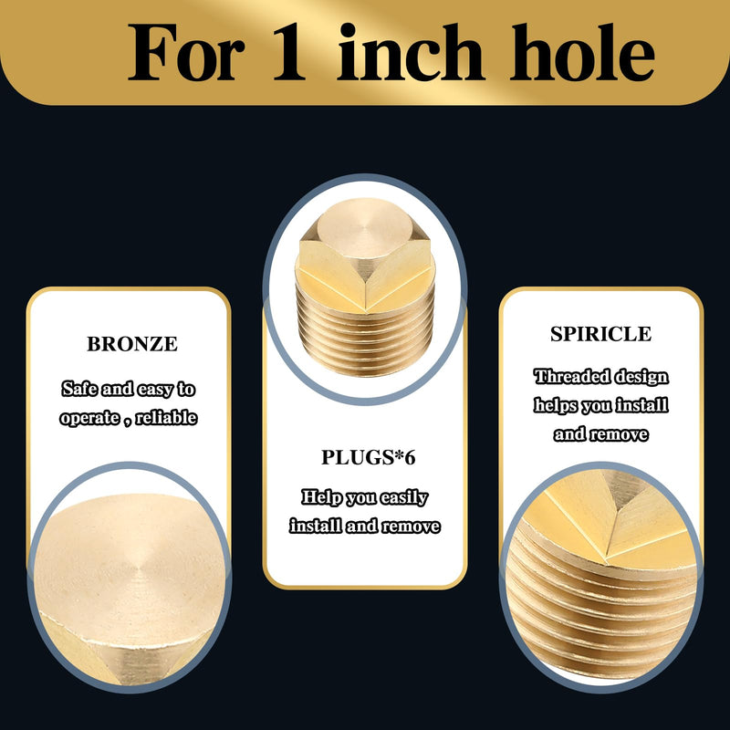 6 Pcs Solid Brass Drain Plug Kit 1/2" Npt Solid Brass Drain Plugs and Internal Square Wrench Boat Rv Plumbing Accessory