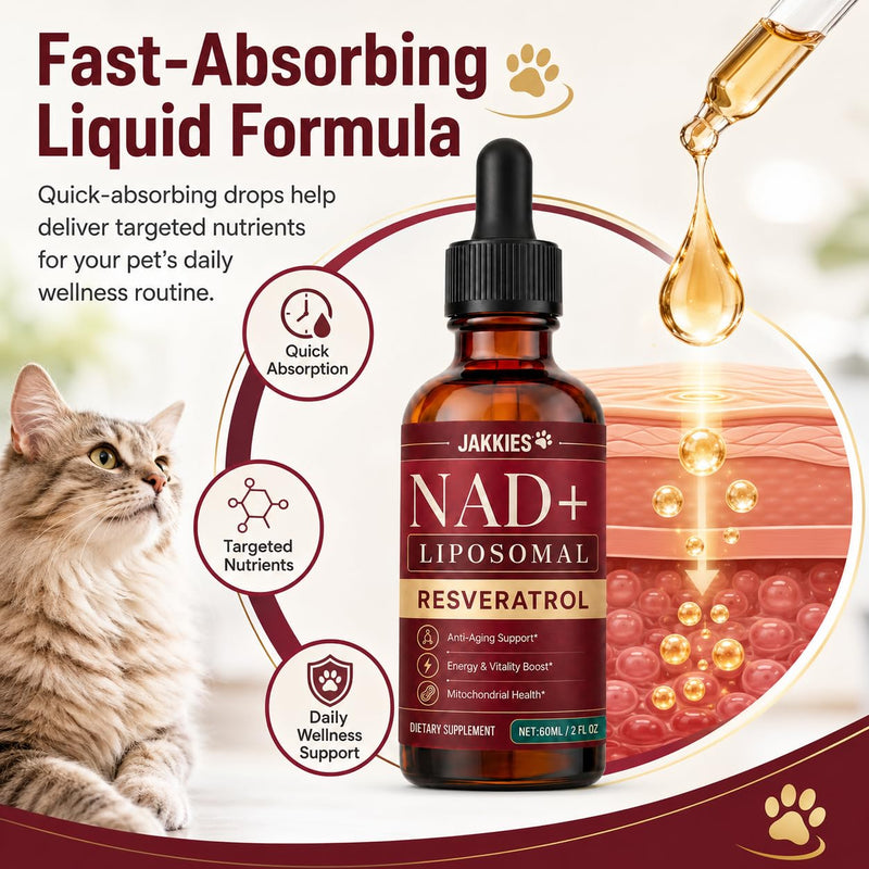 Jakkies NAD+ Liquid Drops for Cats, Boosts Immunity & Vitality
