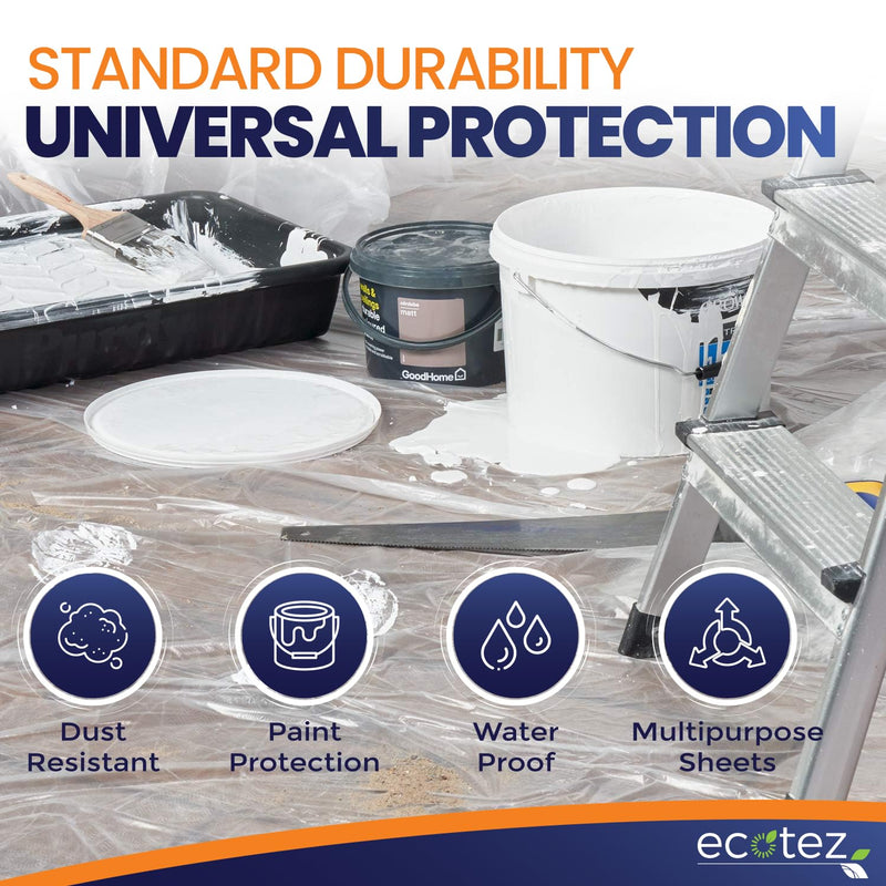 6 Pack 12 x 9 ft Extra Large Painter's Drop Cloth - Light & Durable Dust Cover - Clear Plastic Sheet - Paint Drop Cloth - Plastic Floor Protector 0.4 Mil - 6 Pack