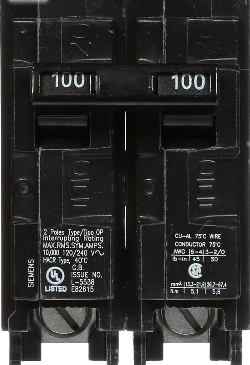 Siemens Q2100 2P 100A Circuit Breaker