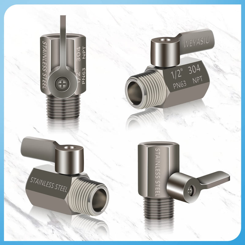 Shower Head Shut Off Value with Handle Lever, 304 Stainless Steel Water Flow Control Value 1/2" NPT Thread, Showerhead Shower Shut Off Adjustable Water Pressure Regulator, Water Saver