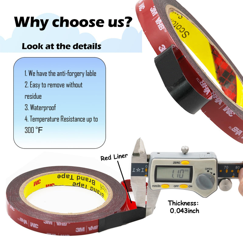 Double Sided Foam Tape,Heavy Duty Mounting Tape with Plastic Scraper,Strong Adhesive for Clean and Smooth Surface,15.42ft Length Very High Bond 2 Sided Tape for Car,Home & Office (0.5")