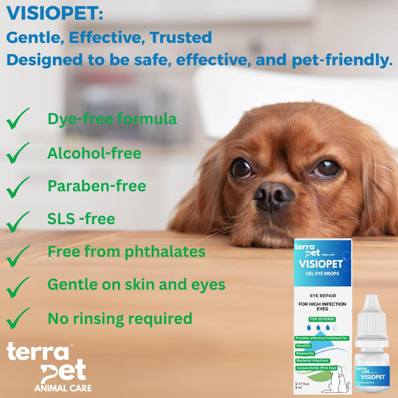 Visiopet Pet Eye Drops - Eye Drops for Dogs and Cats Vet-Recommended Dog Eye Infection Treatment to Soothe Infection Allergy,Relieve Dry Eyes Pink Eyes, Pet Tear Stain Cleaner 1/8 oz /5 ml