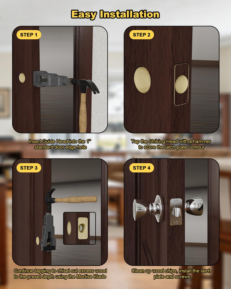 Door Latch Mortise Tool - Professional Door Latch Installation Kit for 1-3/4" or 1-3/8" Thick Door, Accurate Latch & Lock Setup, Gray