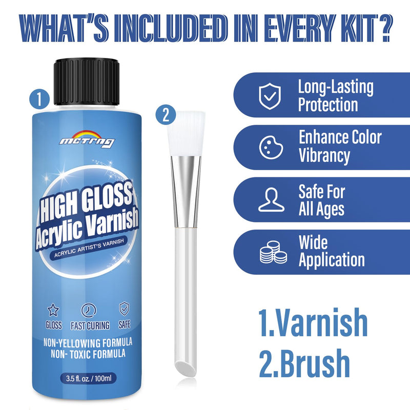 Gloss Varnish for Acrylic Painting, Artist's Acrylic Varnish, Non-Yellowing, Non-Toxic, Anti-Crazing, High Gloss Finish, for Artwork, Acrylic Paint, Suitable for Pro Artists, Hobby Painter