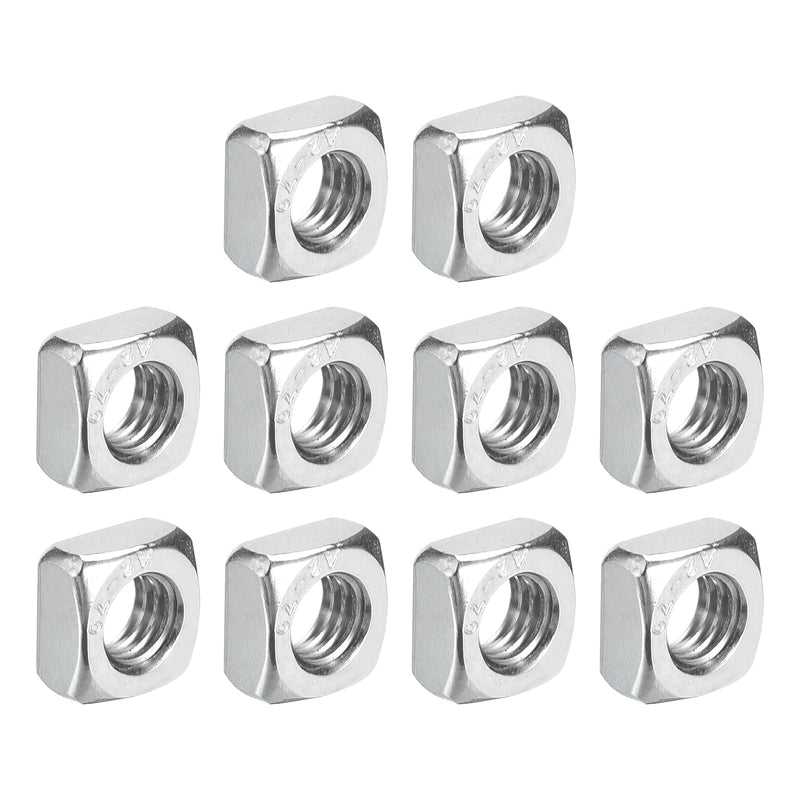 uxcell M5-0.8x4 Square Nuts, 304 Stainless Steel Coarse Thread Square Nuts Fasteners for Home Repairs and Professional Engineering, Silver, 10pcs M5-0.8x4mm 10