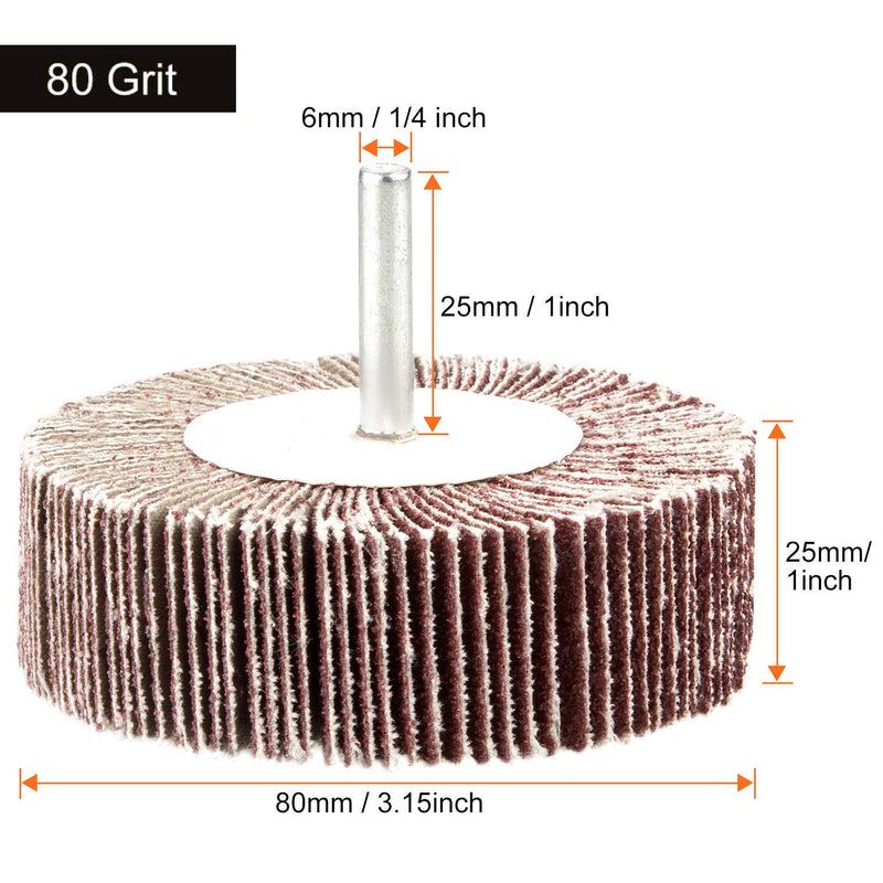 5 Pack Sanding Flap Wheel 3.15 x 1 x 1/4 inch Shank Mounted Flap Wheels 80 Grit Aluminum Oxide Abrasive Flap Grinding Wheels for Remove Rust, Weld Burr Polishing Flat - Fit for Most of Drill