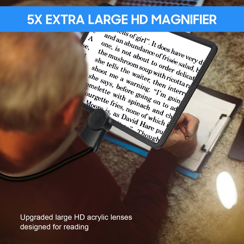 5X Neck Magnifying Glass with Light, Hands Free Full Book Page Magnifier Glass for Reading with 50 LED Lights, Flexible Gooseneck Magnifiers for Seniors Low Vision
