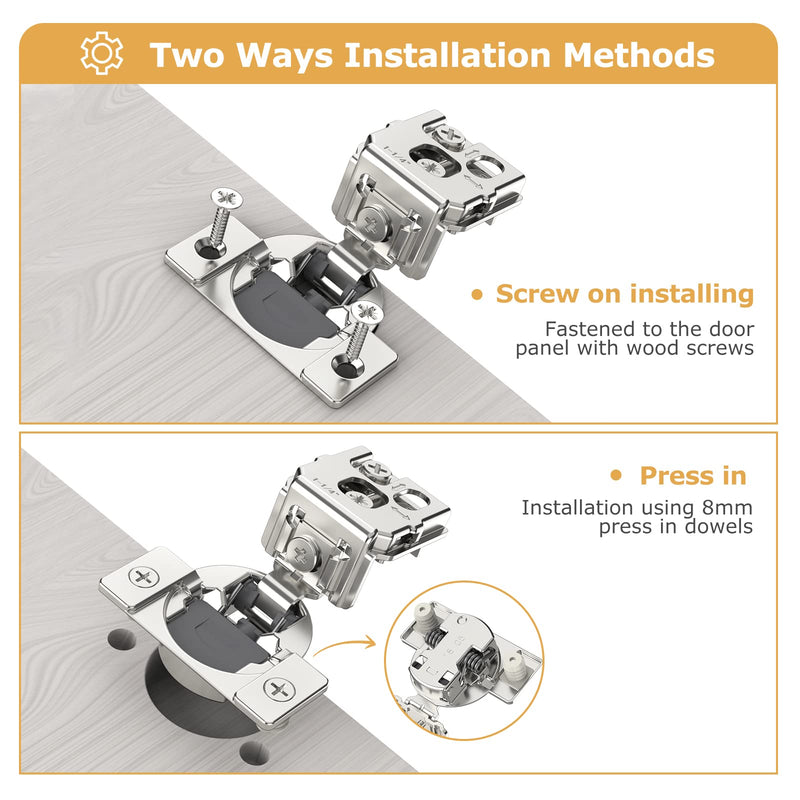 FURNIWARE 10 Pieces Soft Closing Cabinet Hinges, 1/2 inch Overlay Cabinet Hardware Hinges Nickel Plated- 105 Degree 1/2" 10 Pack