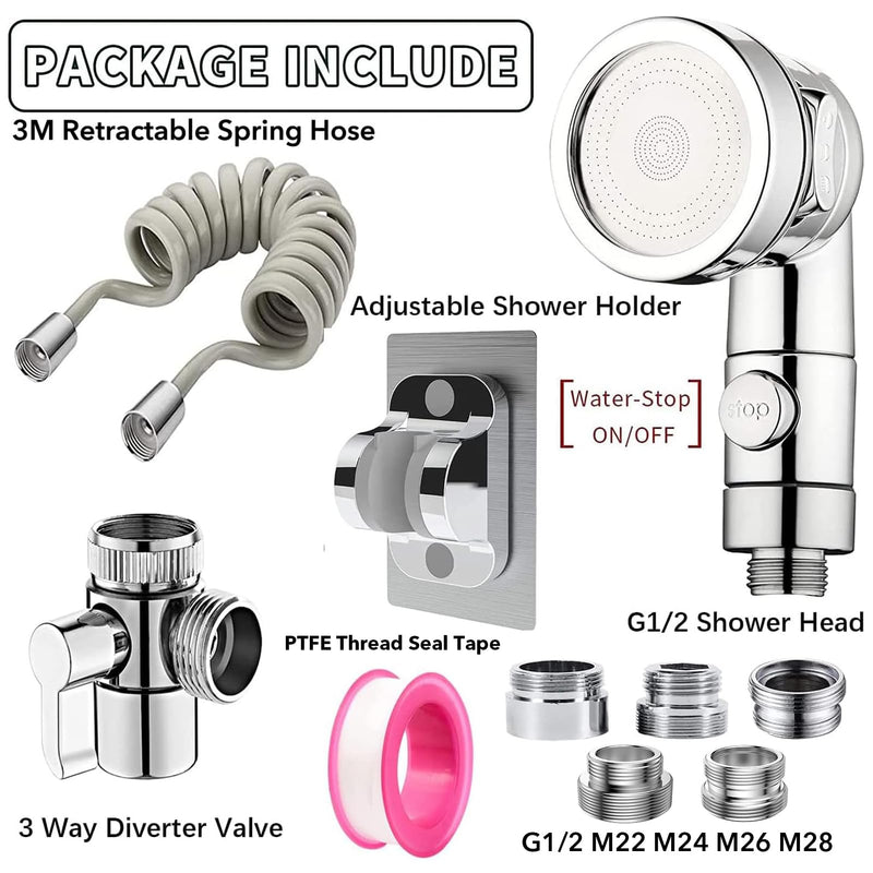Sink Faucet Sprayer Attachment Set, Kitchen Bathroom Pet Bathing Shower Head with 9.8ft Hose and G1/2 / M22 / M24 / M26 / M28 Faucet Adapters, Hair Washing, Dog Shower 5 Adapters