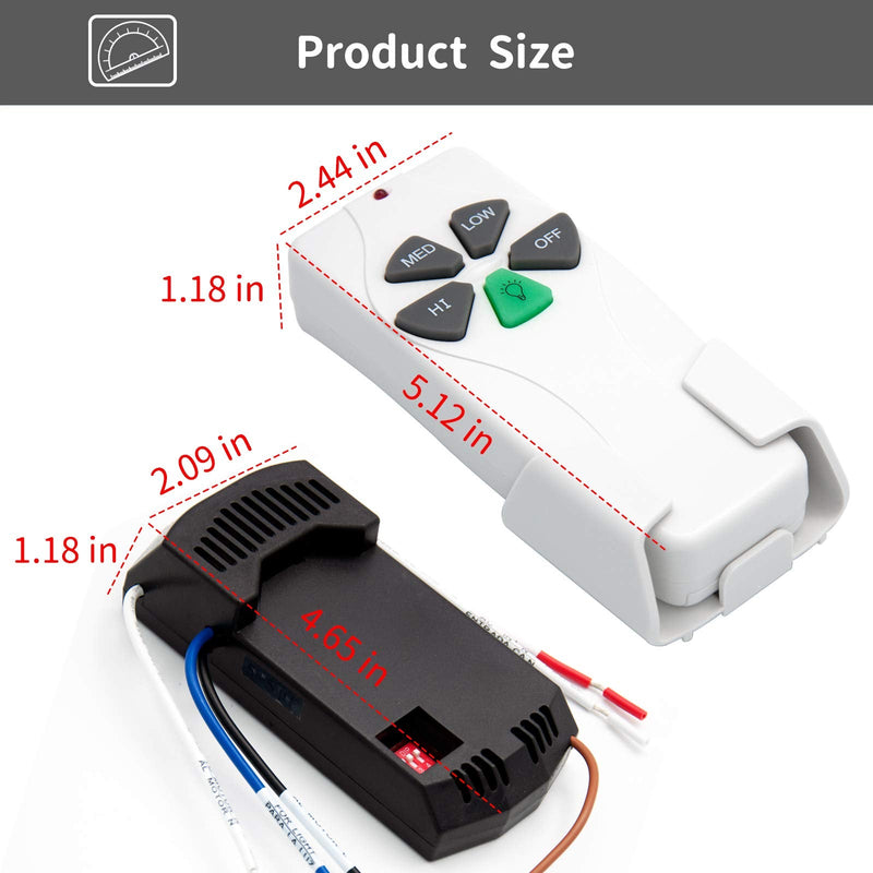 Universal Ceiling Fan Remote Control Kit Replacement for Harbor Breeze Hampton Bay Hunter Litex, 3-Speed Light Dimmer with FAN28R Receiver, Replace FAN-53T 2AAZPFAN53T 11T KUJCE9103 UC7030T FAN28R FAN-53T Remote Kit
