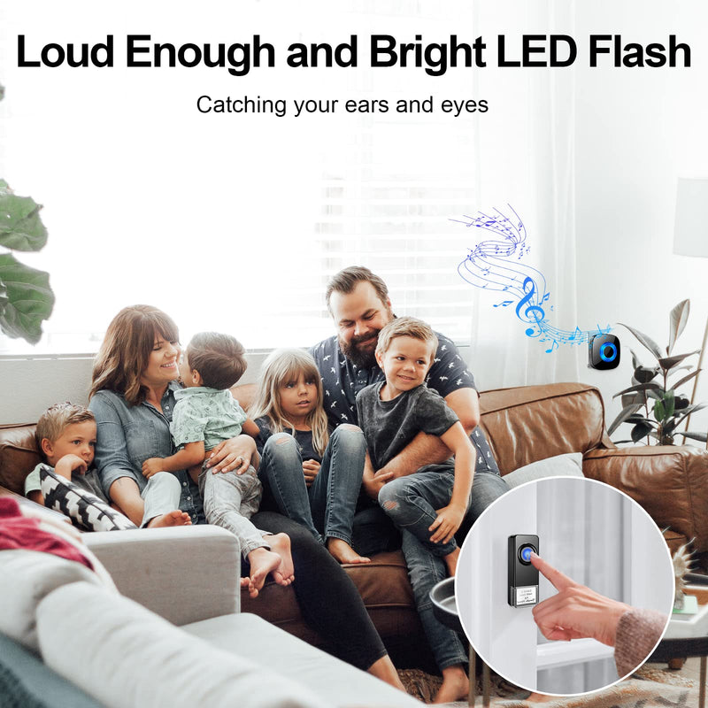 Wireless Doorbell - PHYSEN Door bell Chimes with Mute Mode - 58 Ringtones&5 Volume Levels Operating at 1300-ft Range LED Strobe, 2 Transmitters+3 Receivers Waterproof Doorbell Kit for Home/Classroom 2 Buttons + 3 Receivers