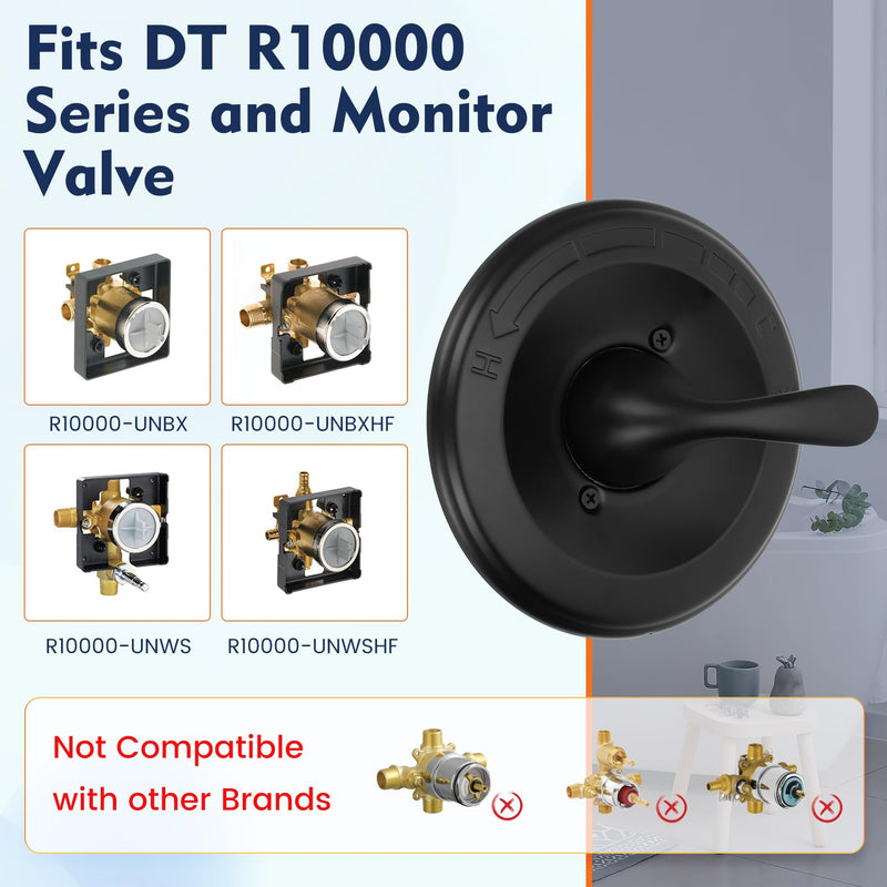 Replacement for delta Classic 13/14 Series Single-Function Shower Valve Trim Kit, T13020-BL Matte Black Shower Handle Set, Fit R10000 Series Shower Valve(Catridge and Valve Not Included)