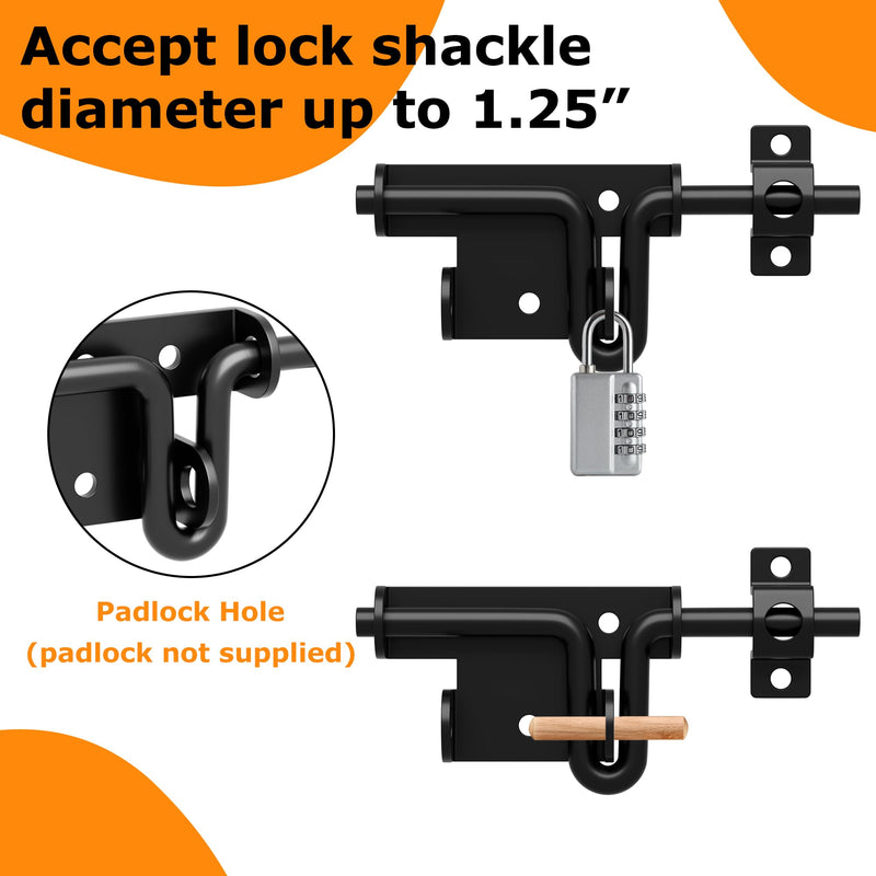 6.4 Inch Heavy Duty Slide Bolt Latch, Bi-Directional Gate Latch with Protective Coating, Solid Hardware Thickened Bolt Latch for Left or Right Hand Swinging and Sliding Doors-4 Pack 4