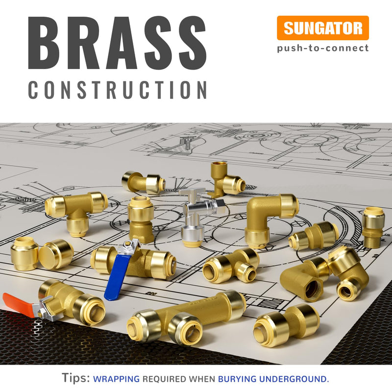 SUNGATOR 12-Pack 3/4 Inch Male Adapter, 3/4" MNPT, Push-to-Connect, Brass 3/4 Inch, 12 Pack