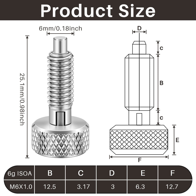 Hand Retractable Spring Plunger with Knurled Handle M6 Quick Release Pins, 1/4''-20 Thread Size 0.500'' Thread Length, No Patch (Silver,4 Packs) Silver 4