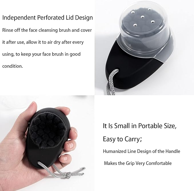 Beomeen Facial Cleansing Brush 2 in 1 Facial Exfoliation Silicone Face Scrubber for Men Double Sided Soft Bamboo Charcoal Microfiber Face Scrub Brush Pore Deep Cleansing with Lid Black - NewNest Australia