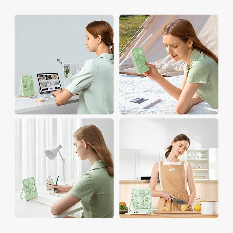 JISULIFE Desk Fan Battery Rechargeable, 4500mAh 180°Foldable Portable Personal Fan, 4 Speeds Adjustable Long Battery-life for Home Office Travel Outdoor Gifts for Women Men-Green Green
