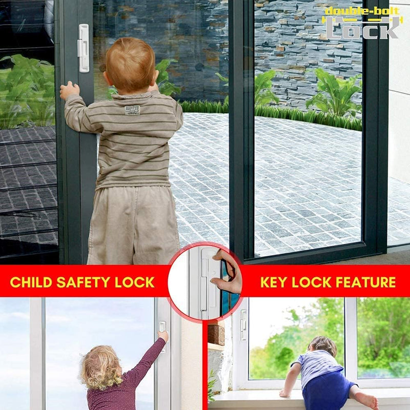Double Bolt Lock for Sliding Glass Doors - Newly Patented - Advanced Technology to Keep Your Family Safe and Secure - High Security Lock - Virtually Burglar Proof (Black) Black Double Bolt Lock