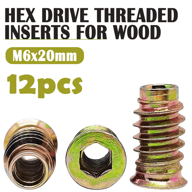 12SETS Double Headed Bolts Kit - 12PCS M6x50mm Self-Tapping Screw Hanger Bolts for Wood Furniture,12PCS M6x20mm Furniture Screw-in Nut with 1pc M6 Hanger Bolt Driver & 1pc 6mm Hex Key