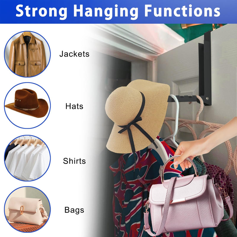 1 Pcs Over The Door Hooks Hanger,Folding Over Door Clothes Drying Laundry Rack Hooks for Hanging Clothes,Over Door Towel Racks with 6 Groves,Hanger for Clothes,Towels for Bedroom Bathroom (Black) Black-1pcs