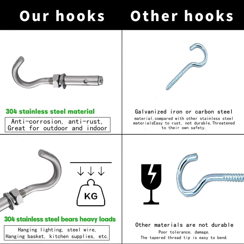 Metal Wall Hangers Heavy Duty Concrete Wall Hooks,304 Stainless Steel Expansion Hooks Outdoor Wall Brackets for Hanging with Drill (M6-5pcs) M6-5pcs