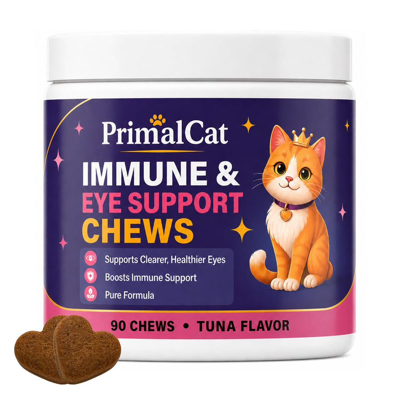 Immune & Eye Support Chews, 90 Primal Cat Immune Chews (Tuna Flavor), Cat Food, Vision Support, Supports Healthy Eyes and Immune Function (90 Chews) 90 Chews