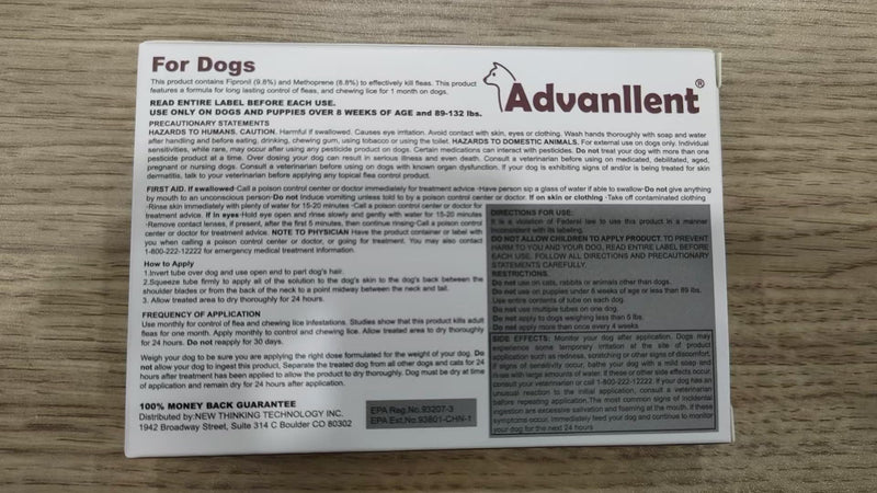 Flea and Tick Prevention for Dogs, Flea and Tick Treatment for Extra Large Dog, Flea & Tick Control, 89-132 Pounds, 6 Doses extra large dog-6 Doses