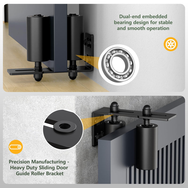 Adjustable Sliding Gate Roller Hardware Kit - Heavy Duty Steel Wall-Mount Bracket & Nylon Roller Guide for Rolling/Sliding Doors, Garage, Wood Gates (Black-2pcs, 4in) Black-2pcs