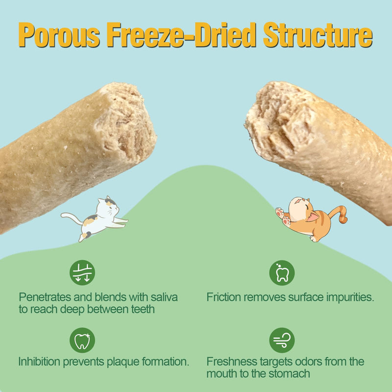 Freeze Dried Cat Chew Sticks, Natural Cat Dental Treats for Teeth Cleaning & Fresh Breath, PMR Raw Protein Formula with Probiotics, Chicken Grain-Free Cat Chews for Kitten Adult Cats, 50g
