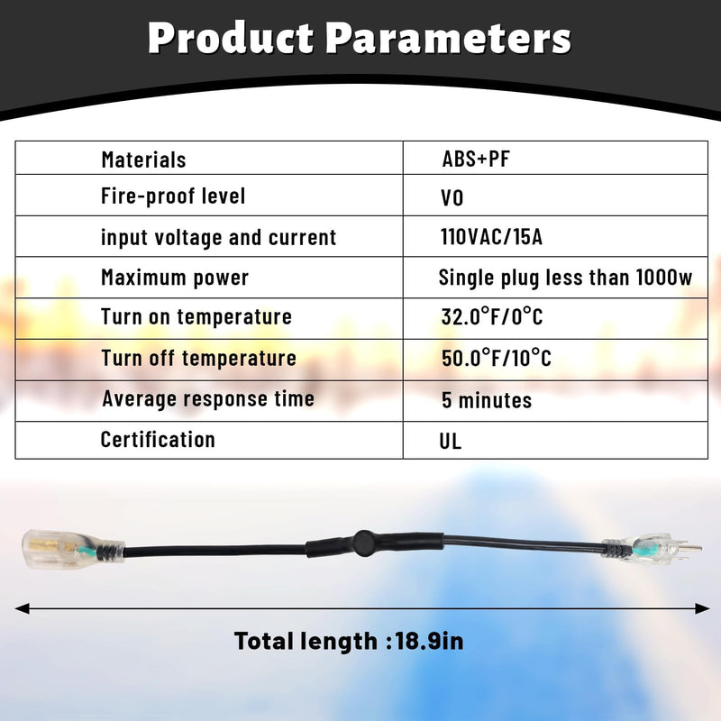 Thermostat Controlled Extension Cord,32°F(0 Degree) Auto On/50°F(10 Degree) Thermostat Controlled Outlet for Heat Cable Controller,Compatible with Any Outdoor Thermostat Plug Outlet 1 Plug/1PCS