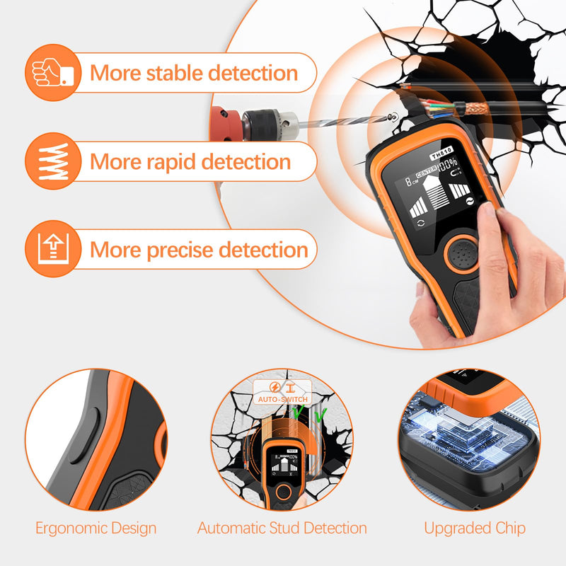 Stud Finder Wall Scanner - 6-in-1 Upgraded Multifunction Auto Detection with LCD Display & Audio Alarm for Wood, Metal & AC Wires, Ideal for Home DIY & Professional Contractors (Orange) Orange