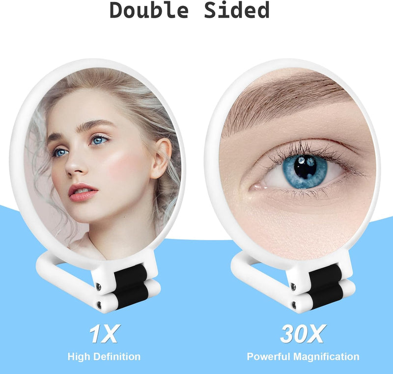 Hand Mirror, Equal and 30X Double Sided Magnifying Mirror, Travel Folding Hand Mirror, 6.0 inch (15.2 cm), Double Sided Makeup Mirror