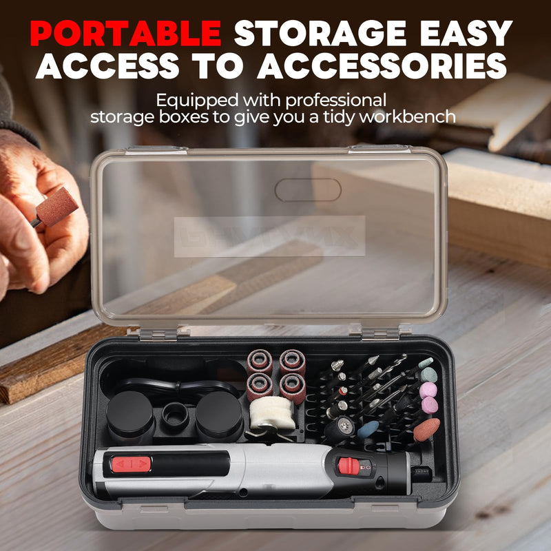 Rotary Tool - 4V Rotary Tool Cordless, PHALANX Rotary Tool Accessories 80 PCS 4000mAh Li-Ion Battery, Preset 9 Speed Adjustment Grinder Tool for Cutting Sanding Carving Polishing Engraver DIY Crafts Grey-4v